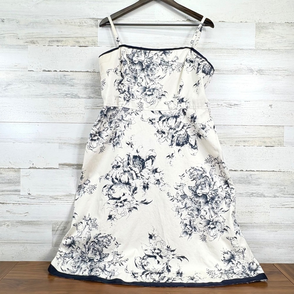 Dressbarn Womens‎ White Cream Navy Floral Sleeveless Sundress Dress Size 16